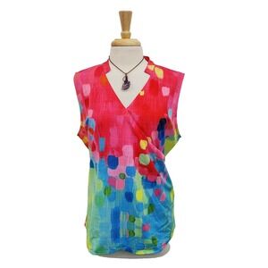 Womens Sleeveless Tie Dye Tank Top Plus Size 2XL V-Neck Summer Casual NWT